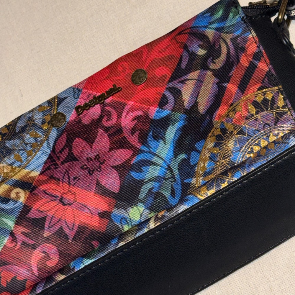 Desigual Floral Patchwork Crossbody Bag Black Multi 17WAXFA2